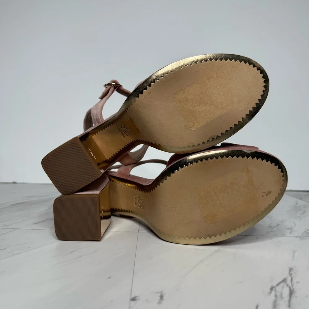 Tory Burch Loretta Pink Velvet Platform Heeled Sandal 10 1/2 M